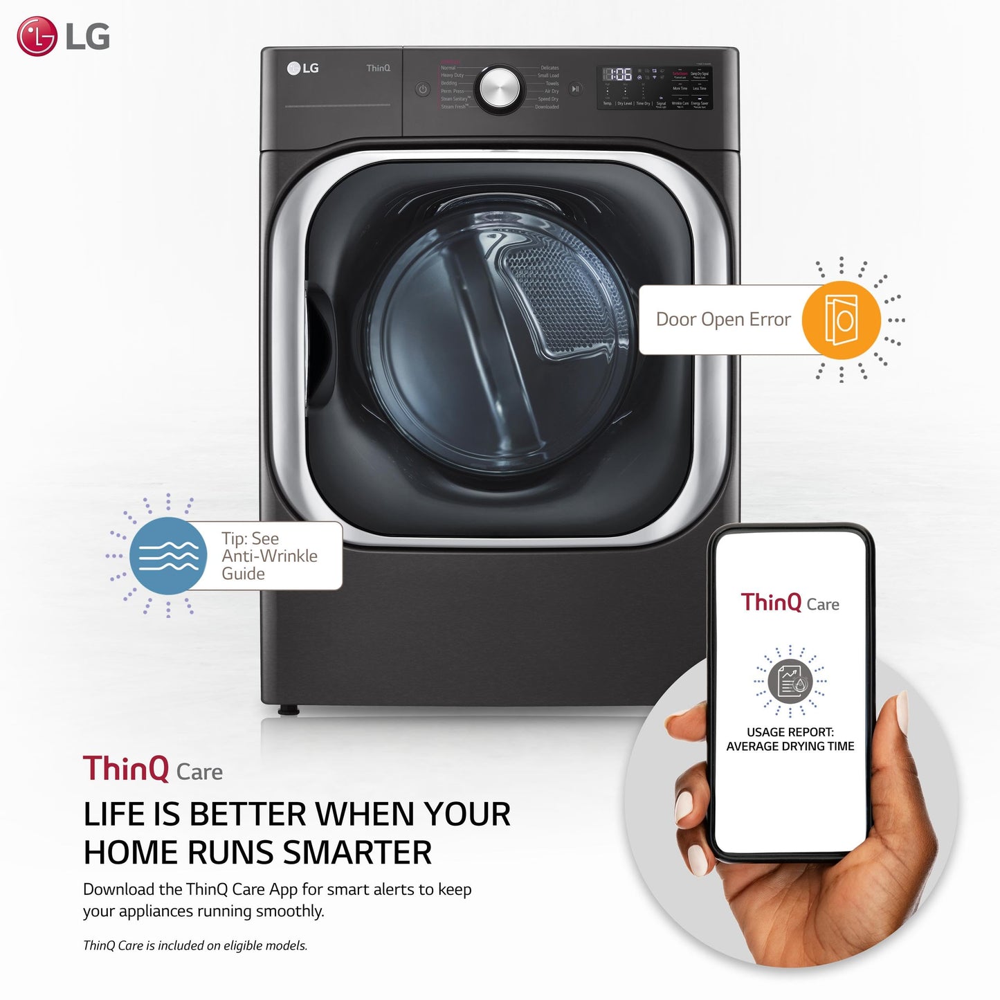 9.0 cu. ft. Mega Capacity Smart wi-fi Enabled Front Load Gas Dryer with TurboSteam™ and Built-In Intelligence
