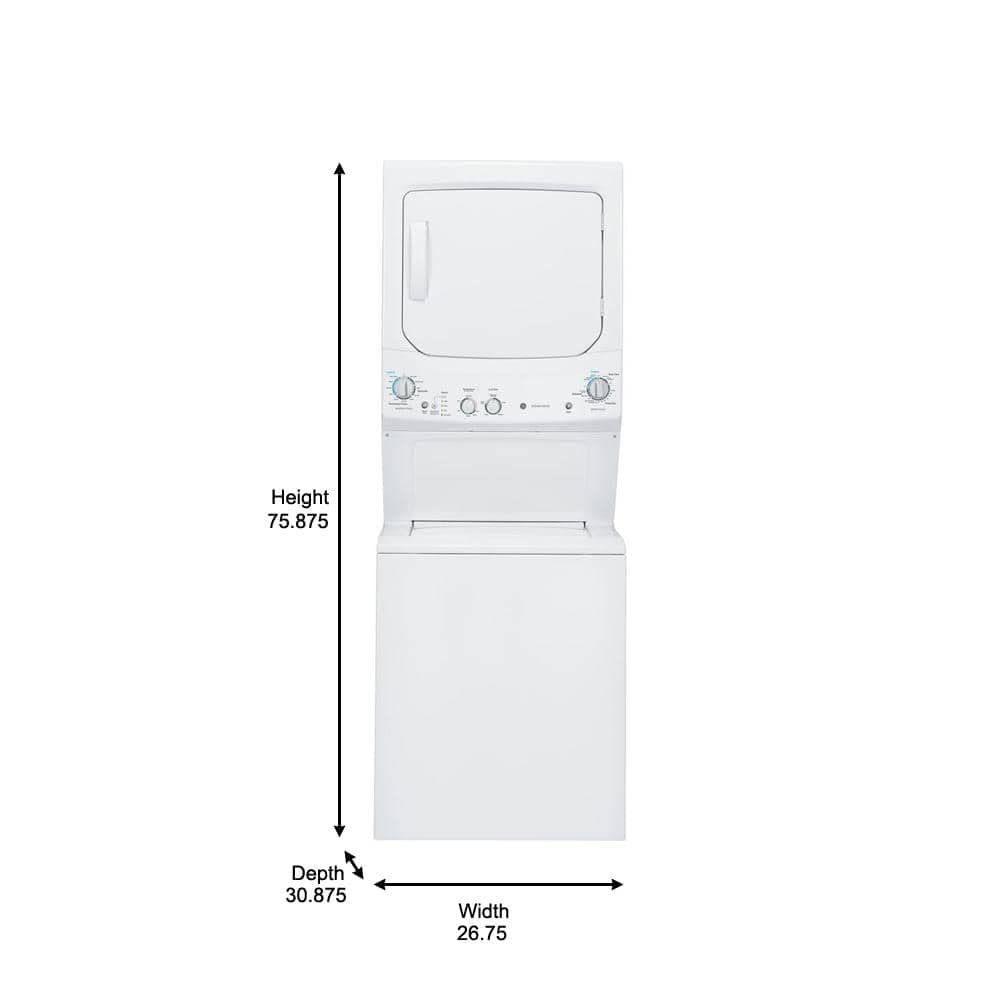 GE GUD27ESSMWW Unitized Spacemaker 3.8 Washer with Stainless Steel Basket and 5.9 Cu. Ft. Capacity Electric Dryer, White
