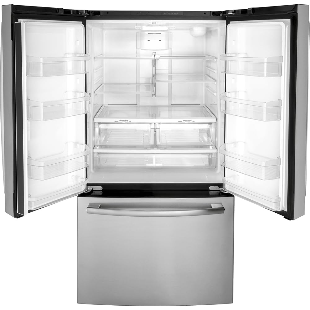 GE GNE27JYMFS 36" French Door Refrigerator with 27 cu. ft. Total Capacity Energy Star LED Lighting Internal Water Dispenser Spill-Proof Shelves in Fingerprint Resistant Stainless Steel