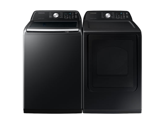 Samsung 4.7 cu. ft Large Capacity Smart Top Load Washer and 7.4 cu. ft Smart Electric Dryer with Sensor Dry in Brushed Black